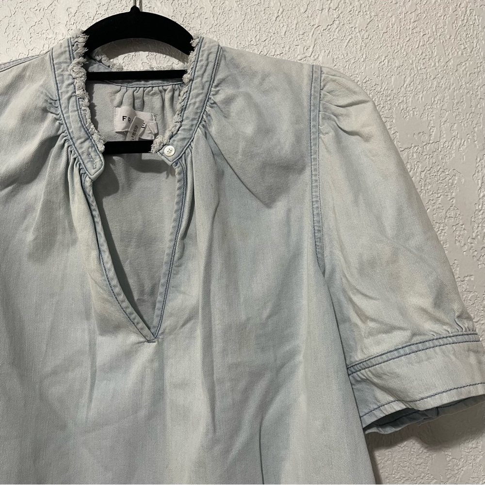 Frame‎ Denim Frame Deep V Ruffle Collar Top Size L - Picture 6 of 14
